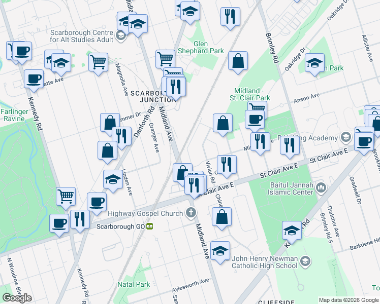 map of restaurants, bars, coffee shops, grocery stores, and more near 59 National Street in Toronto