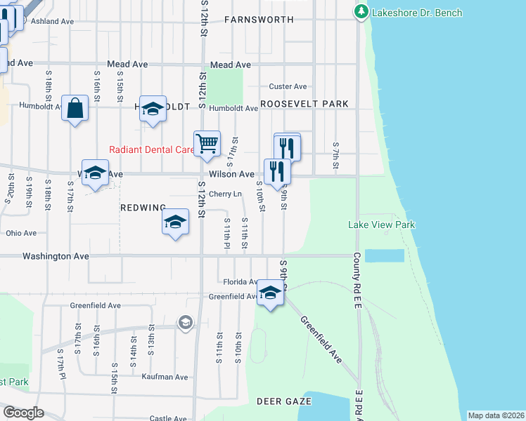 map of restaurants, bars, coffee shops, grocery stores, and more near 3127 South 10th Street in Sheboygan