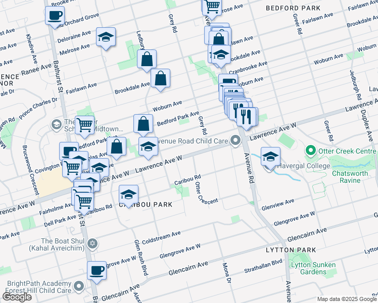 map of restaurants, bars, coffee shops, grocery stores, and more near in Toronto