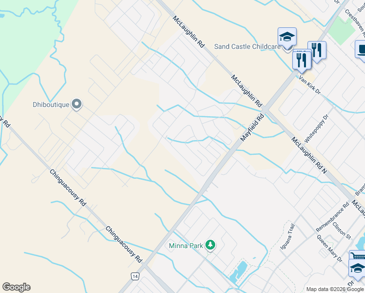 map of restaurants, bars, coffee shops, grocery stores, and more near 46 Pearen Heights in Caledon