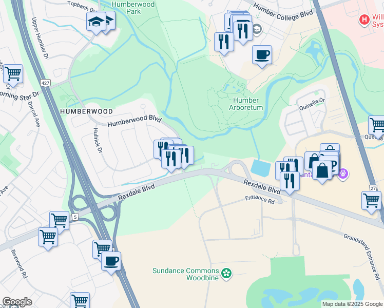 map of restaurants, bars, coffee shops, grocery stores, and more near in Toronto