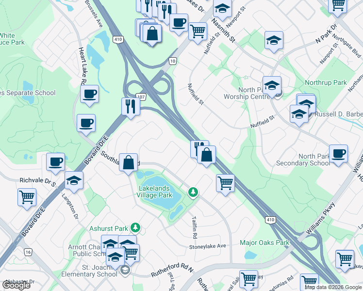 map of restaurants, bars, coffee shops, grocery stores, and more near 57 Seahorse Avenue in Brampton
