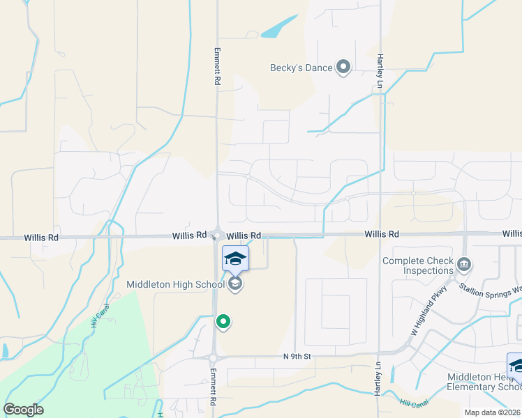 map of restaurants, bars, coffee shops, grocery stores, and more near 24075 Emmett Road in Caldwell