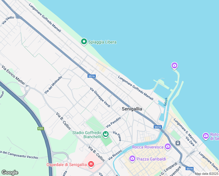 map of restaurants, bars, coffee shops, grocery stores, and more near 192 Via Raffaello Sanzio in Senigallia
