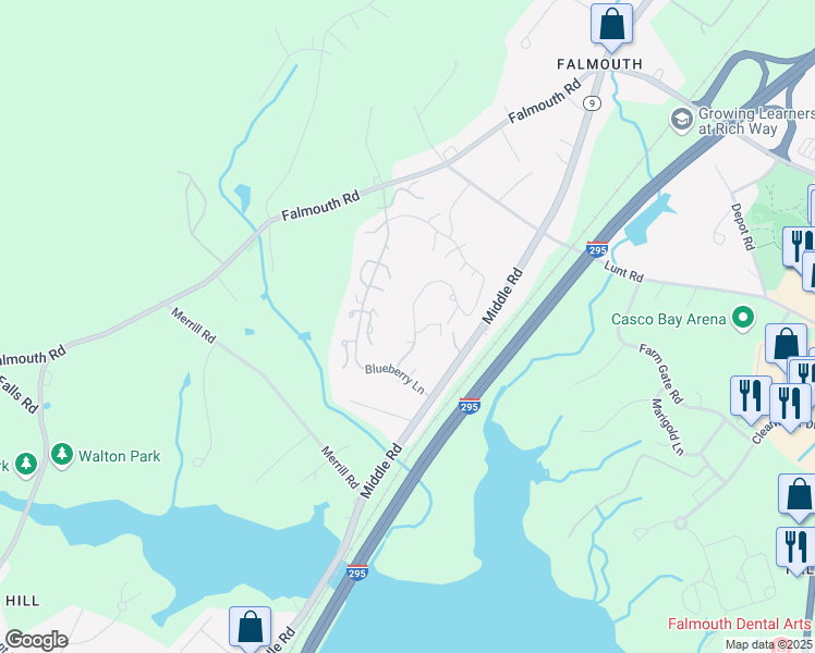 map of restaurants, bars, coffee shops, grocery stores, and more near 11 Whipple Farm Lane in Falmouth