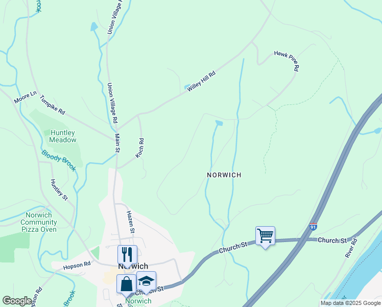 map of restaurants, bars, coffee shops, grocery stores, and more near 317 Hawk Pine Road in Norwich