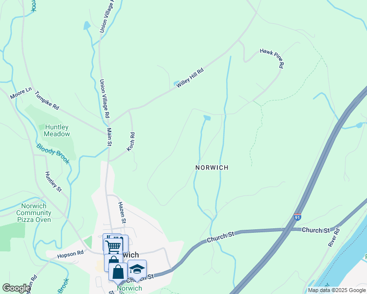 map of restaurants, bars, coffee shops, grocery stores, and more near 317 Hawk Pine Road in Norwich