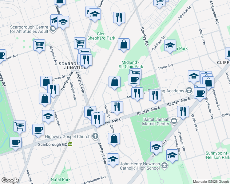 map of restaurants, bars, coffee shops, grocery stores, and more near 42 Jeanette Street in Toronto