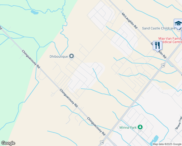 map of restaurants, bars, coffee shops, grocery stores, and more near 12001-12301 Chinguacousy Road in Caledon
