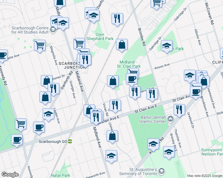 map of restaurants, bars, coffee shops, grocery stores, and more near 50 Jeanette Street in Toronto