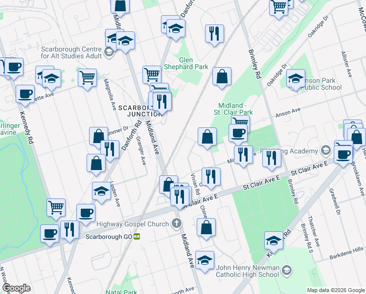 map of restaurants, bars, coffee shops, grocery stores, and more near 99 National Street in Toronto