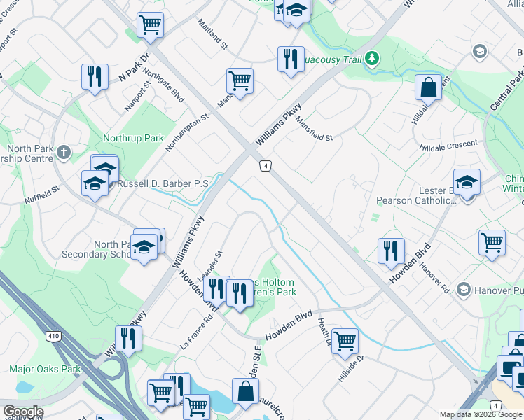 map of restaurants, bars, coffee shops, grocery stores, and more near in Brampton