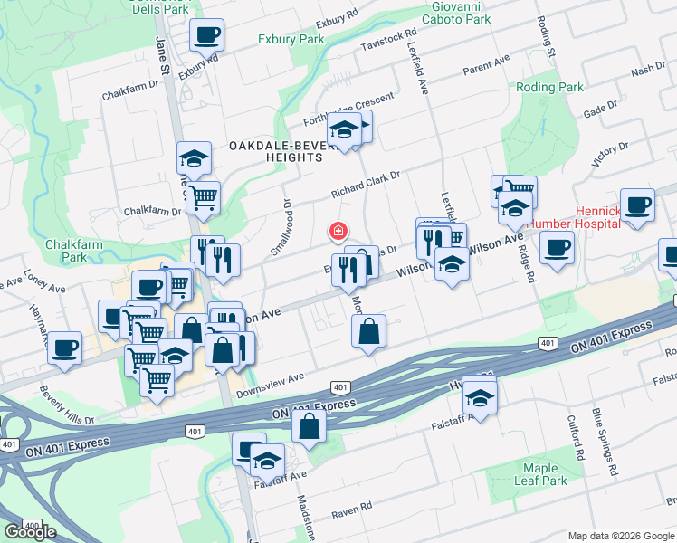 map of restaurants, bars, coffee shops, grocery stores, and more near in Toronto