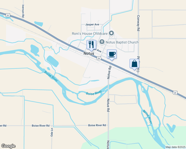 map of restaurants, bars, coffee shops, grocery stores, and more near in Notus
