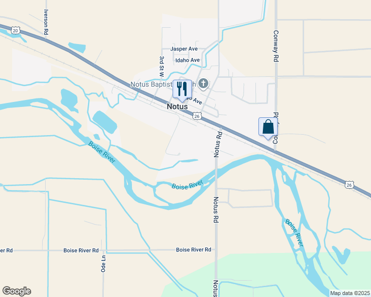 map of restaurants, bars, coffee shops, grocery stores, and more near in Notus