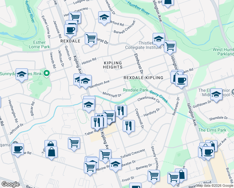 map of restaurants, bars, coffee shops, grocery stores, and more near in Toronto