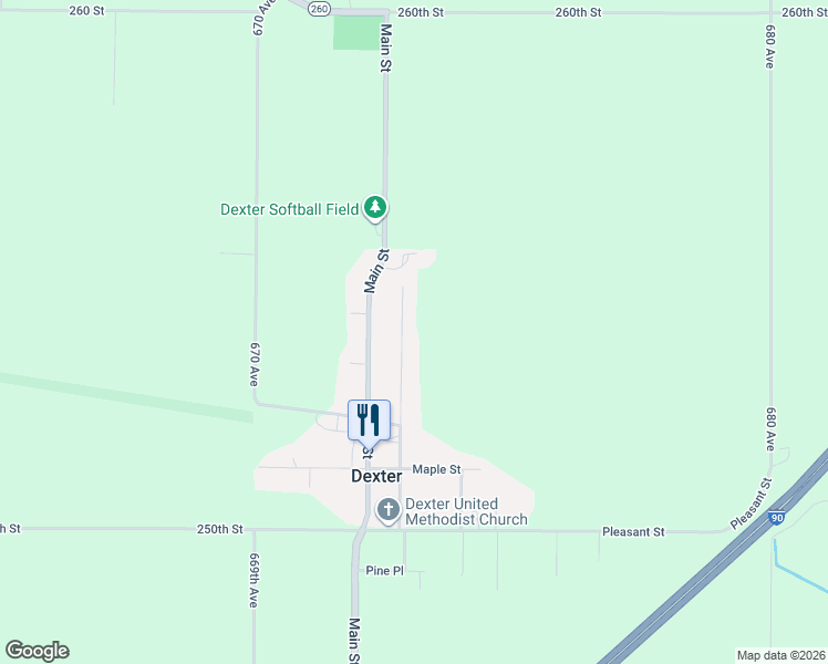 map of restaurants, bars, coffee shops, grocery stores, and more near 281 North Pine Street in Dexter