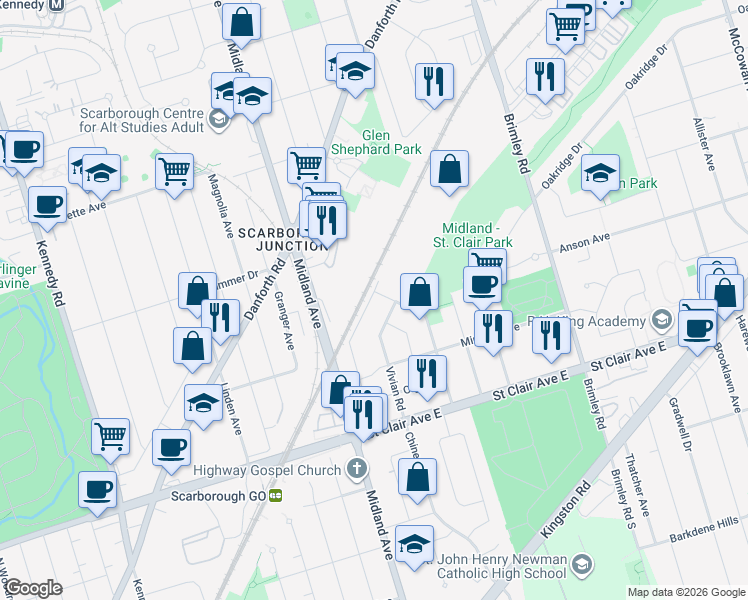map of restaurants, bars, coffee shops, grocery stores, and more near 113 National Street in Toronto
