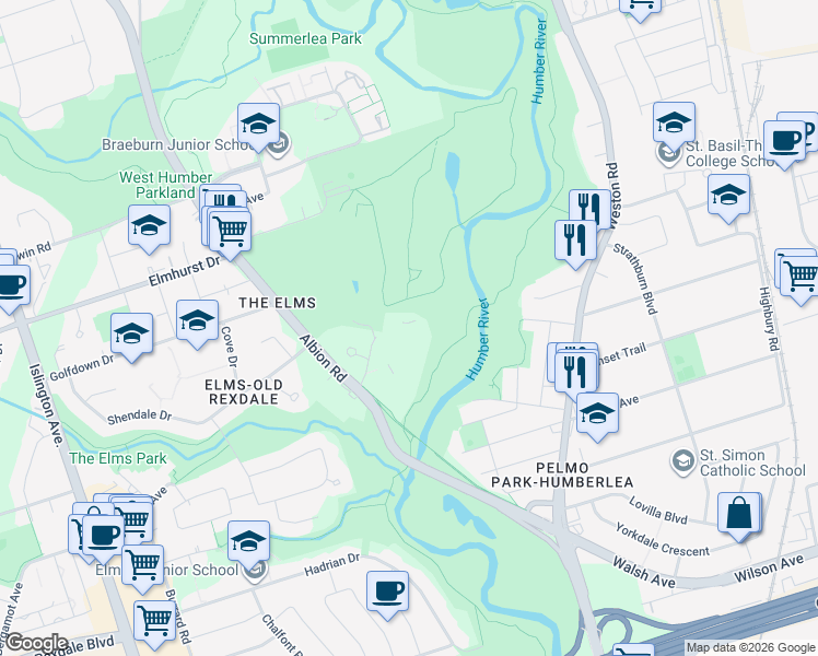 map of restaurants, bars, coffee shops, grocery stores, and more near 238 Albion Road in Toronto