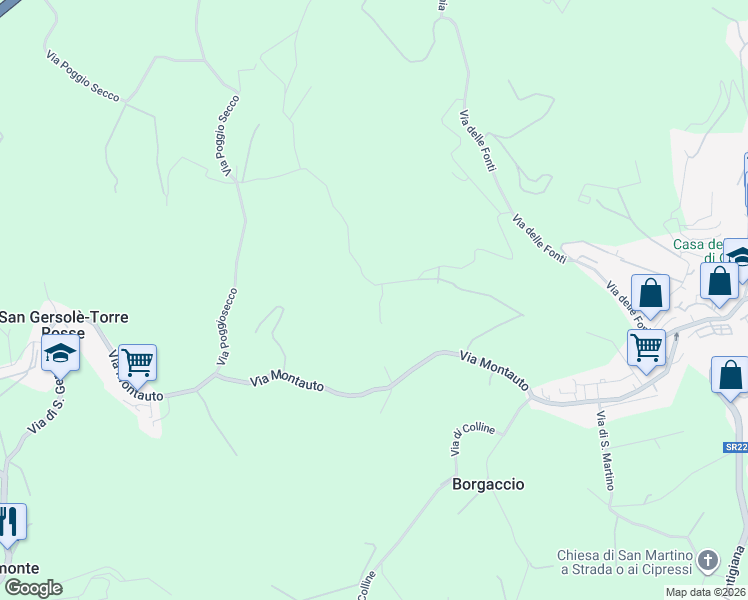 map of restaurants, bars, coffee shops, grocery stores, and more near 6 Via Vicinale di Poggio Secco in Città Metropolitana di Firenze