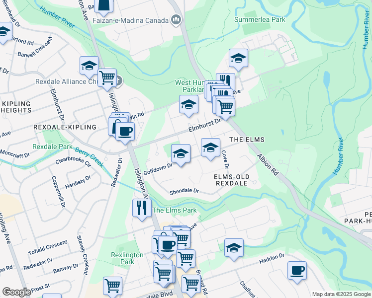 map of restaurants, bars, coffee shops, grocery stores, and more near 5 Turpin Avenue in Toronto