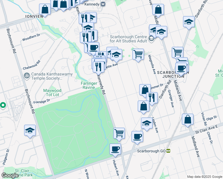 map of restaurants, bars, coffee shops, grocery stores, and more near in Toronto