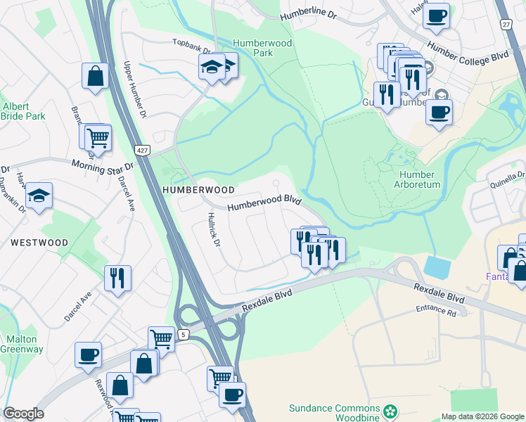 map of restaurants, bars, coffee shops, grocery stores, and more near in Toronto