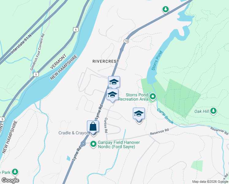 map of restaurants, bars, coffee shops, grocery stores, and more near 63 Lyme Road in Hanover