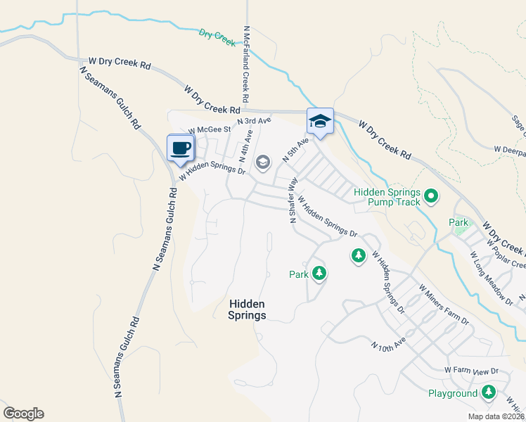 map of restaurants, bars, coffee shops, grocery stores, and more near 5557 West School Ridge Road in Boise