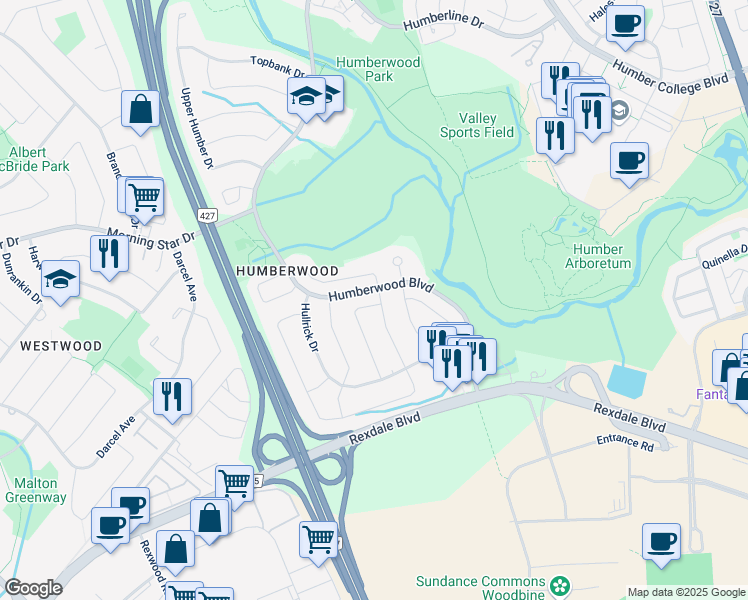 map of restaurants, bars, coffee shops, grocery stores, and more near 52 Secretariat Drive in Toronto