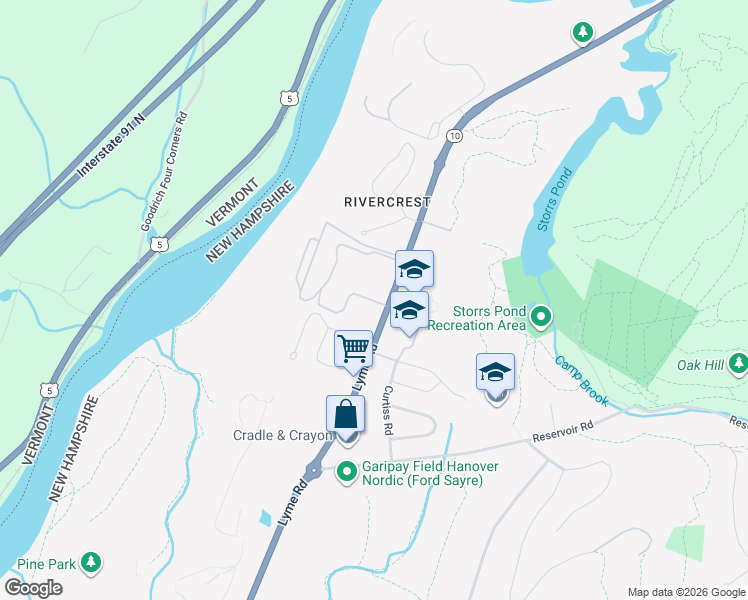 map of restaurants, bars, coffee shops, grocery stores, and more near 63 Lyme Road in Hanover