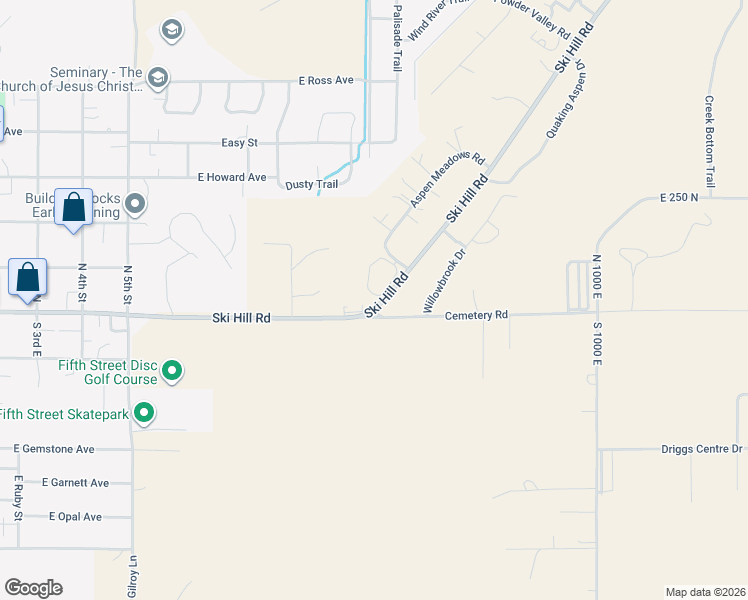 map of restaurants, bars, coffee shops, grocery stores, and more near 500 Ski Hill Road in Driggs