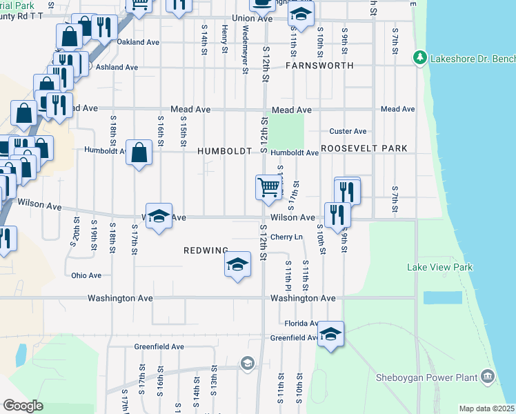 map of restaurants, bars, coffee shops, grocery stores, and more near 2914 S 12th St in Sheboygan