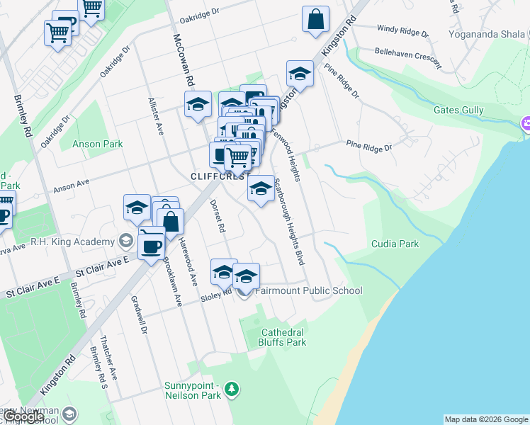 map of restaurants, bars, coffee shops, grocery stores, and more near 49 Cathedral Bluffs Drive in Toronto