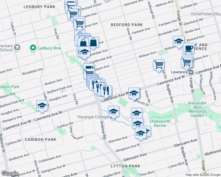 map of restaurants, bars, coffee shops, grocery stores, and more near 226 Glengarry Avenue in Toronto