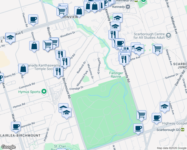 map of restaurants, bars, coffee shops, grocery stores, and more near in Toronto