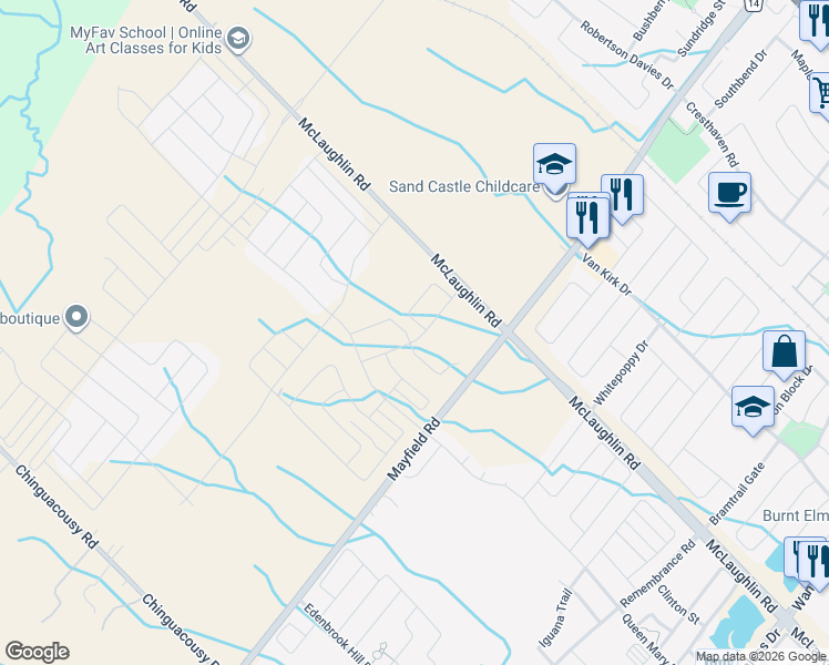 map of restaurants, bars, coffee shops, grocery stores, and more near in Regional Municipality of Peel
