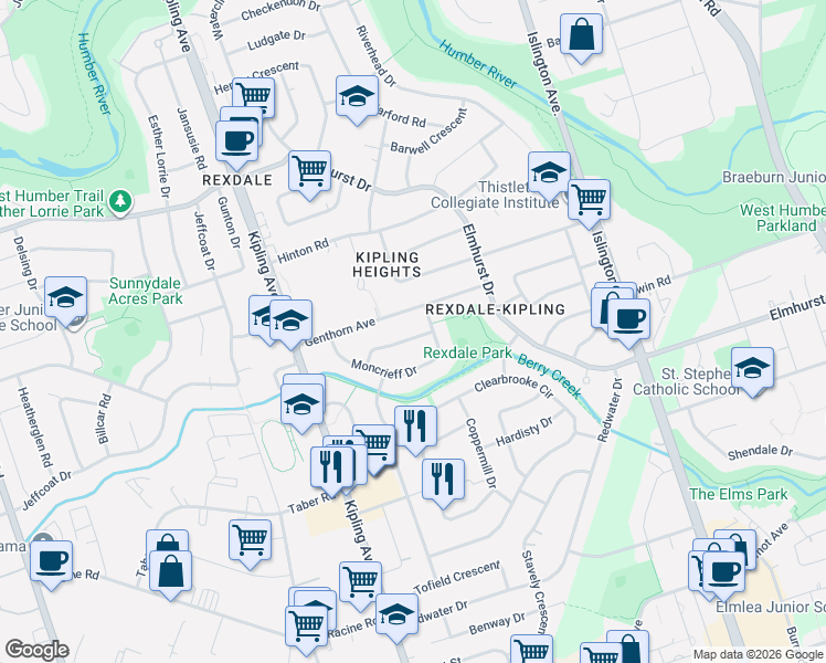 map of restaurants, bars, coffee shops, grocery stores, and more near 28 Crowland Drive in Toronto