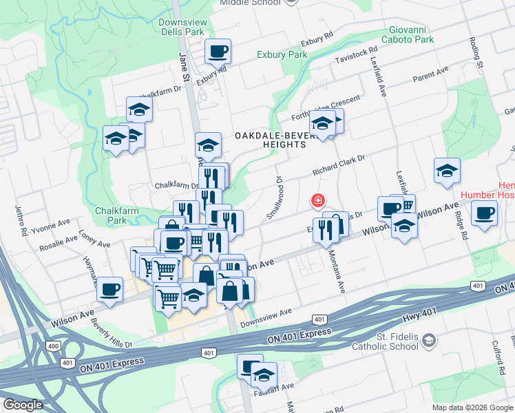 map of restaurants, bars, coffee shops, grocery stores, and more near in Toronto