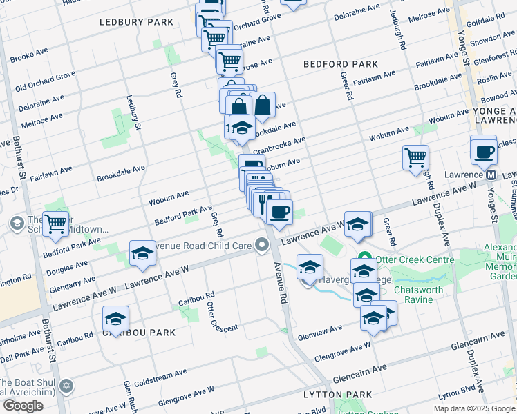 map of restaurants, bars, coffee shops, grocery stores, and more near in Toronto