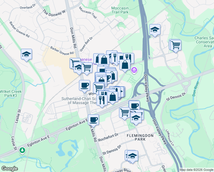 map of restaurants, bars, coffee shops, grocery stores, and more near in Toronto