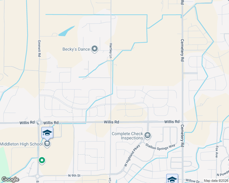 map of restaurants, bars, coffee shops, grocery stores, and more near 24238 Hartley Lane in Middleton