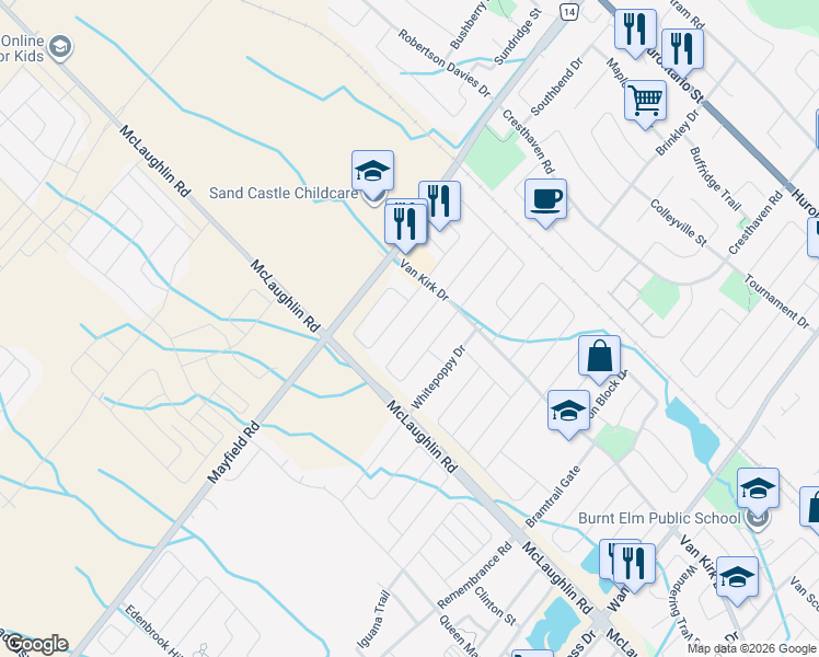 map of restaurants, bars, coffee shops, grocery stores, and more near 94 Amaranth Crescent in Brampton