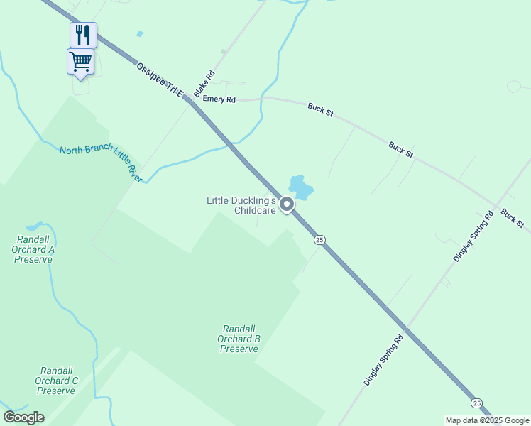 map of restaurants, bars, coffee shops, grocery stores, and more near 6 Carolyn Drive in Gorham