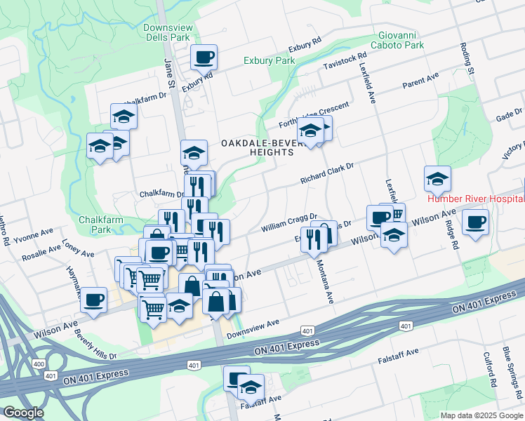 map of restaurants, bars, coffee shops, grocery stores, and more near in Toronto
