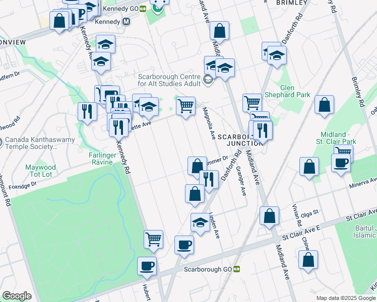 map of restaurants, bars, coffee shops, grocery stores, and more near in Toronto