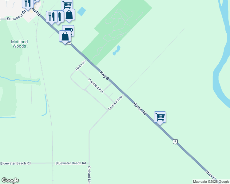 map of restaurants, bars, coffee shops, grocery stores, and more near 10 Bissett Court in Goderich