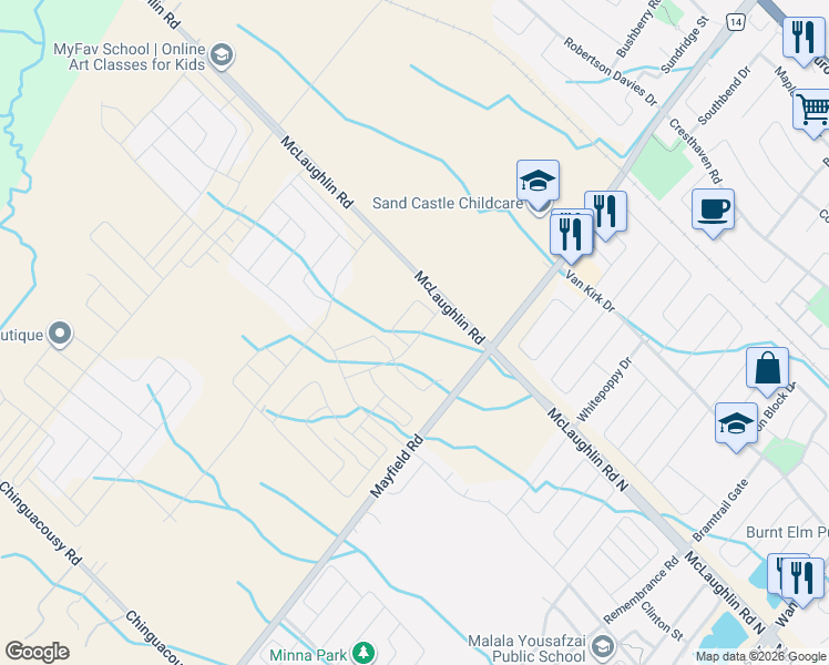 map of restaurants, bars, coffee shops, grocery stores, and more near 30 Madawaska Road in Caledon Village