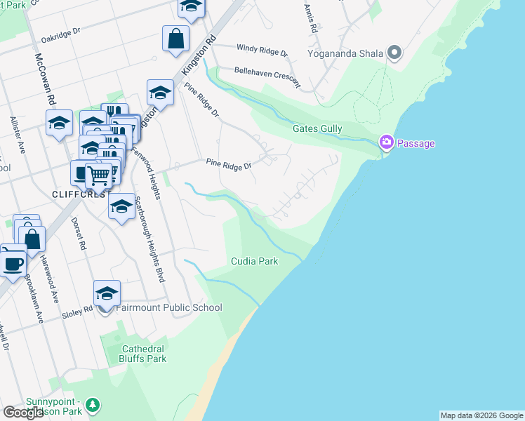 map of restaurants, bars, coffee shops, grocery stores, and more near 81 Meadowcliffe Drive in Toronto