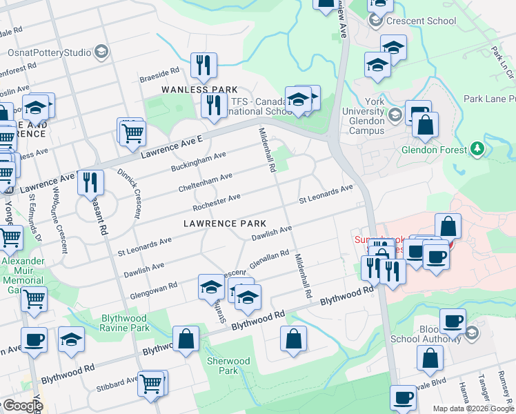 map of restaurants, bars, coffee shops, grocery stores, and more near 139 Rochester Avenue in Toronto